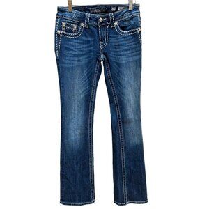 Miss Me‎ Boot Cut Low Rise Embroidered Denim Jeans Medium Wash Women's Size 27